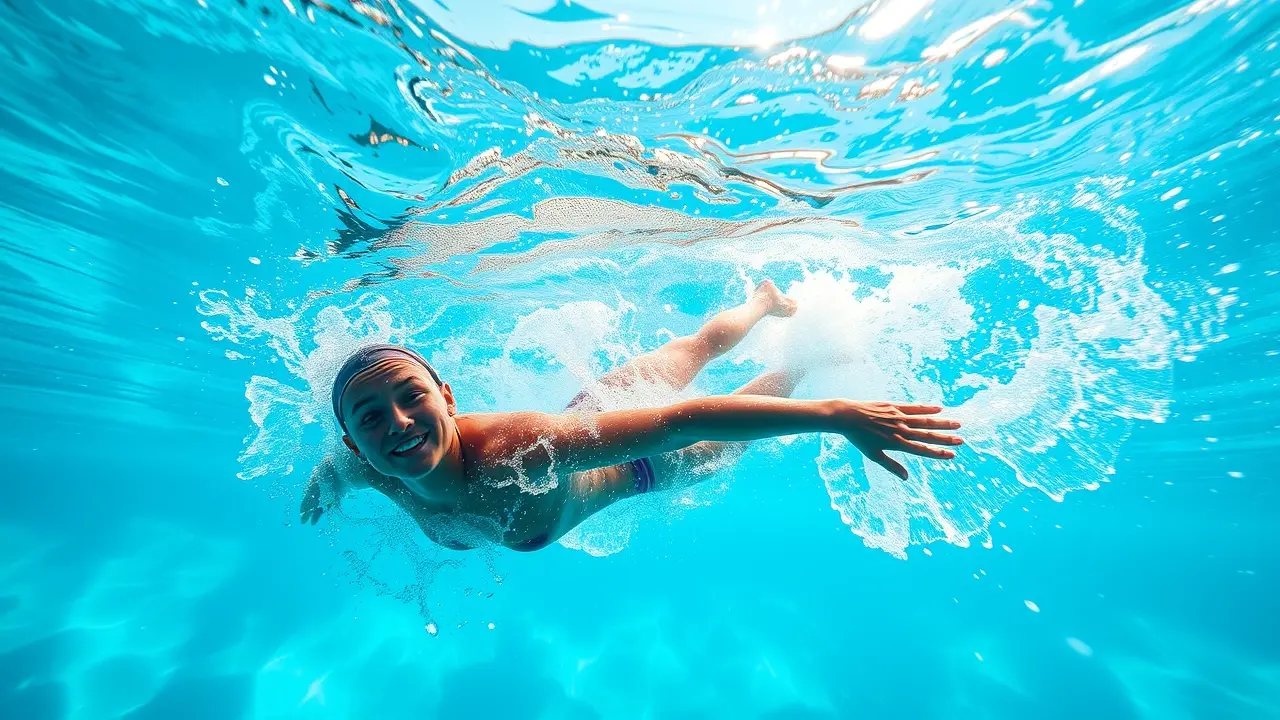 Pessoa nadando em águas claras