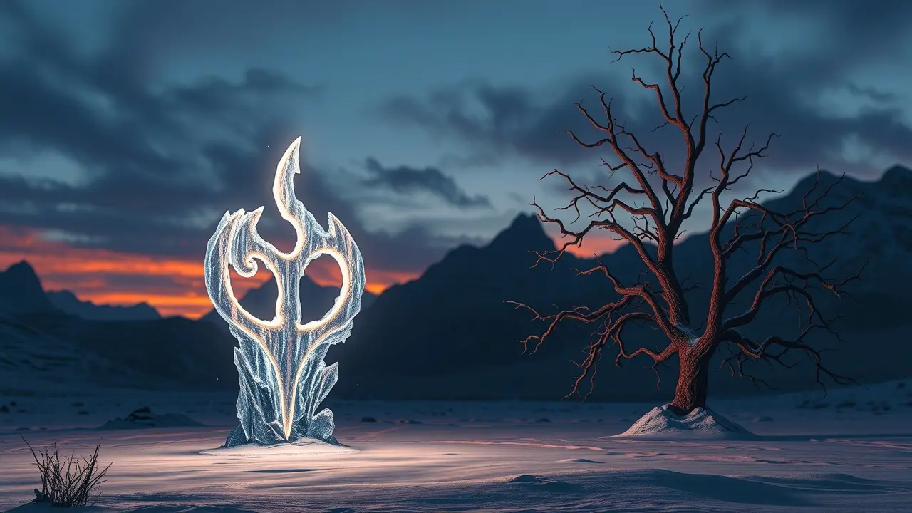 Runa Nauthiz brilhando na neve