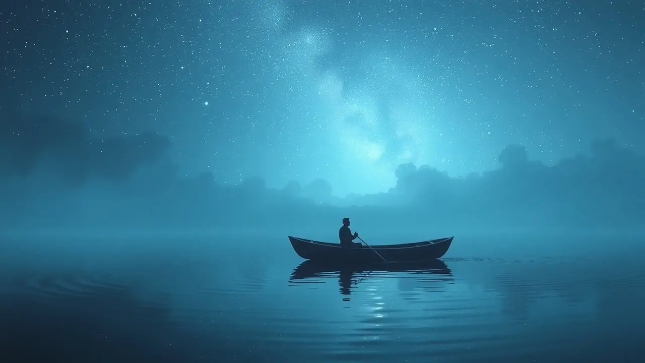 Significado de Sonhar com Navegação: Desvende os Mistérios Homem navegando em lago calmo sob céu estrelado