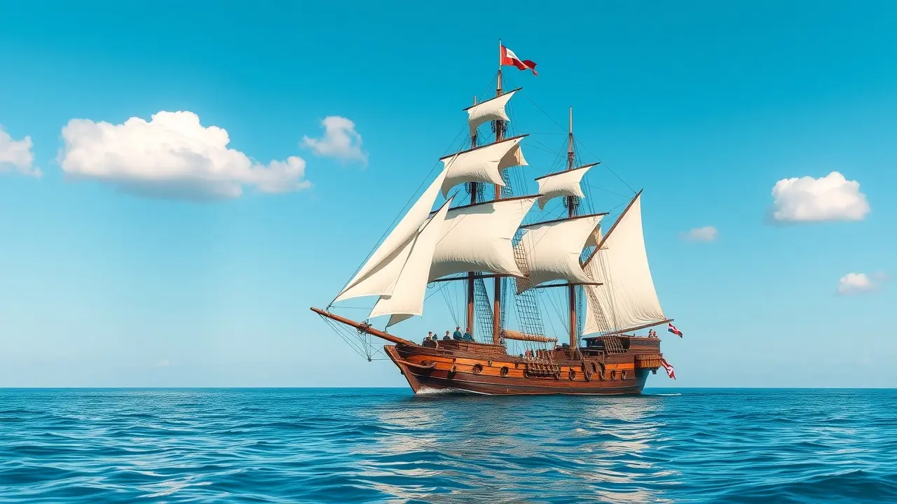 Galeão navegando em águas calmas.