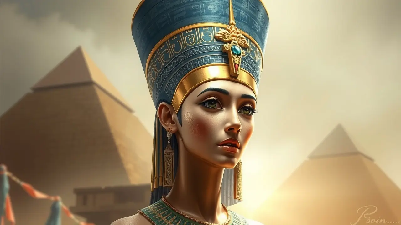 Sonhar com Nefertiti: Desvende os Mistérios e Significados! Nefertiti em representação divina, arte digital.