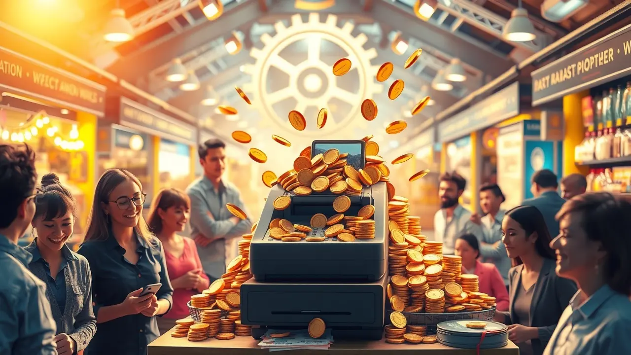 Mercado movimentado representando sonhar com negócio.