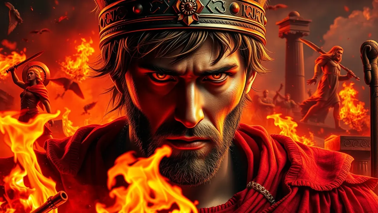 Sonhar com Nero: Descubra o Significado e as Implicações Representação artística de Nero em meio ao incêndio de Roma.