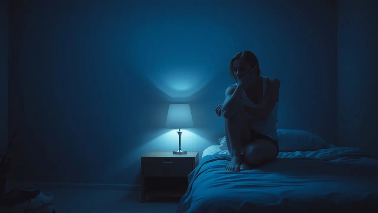 Sonhar com Nervosismo: Descubra o Significado e Como Lidar Pessoa ansiosa sentada na cama, com expressão de preocupação.