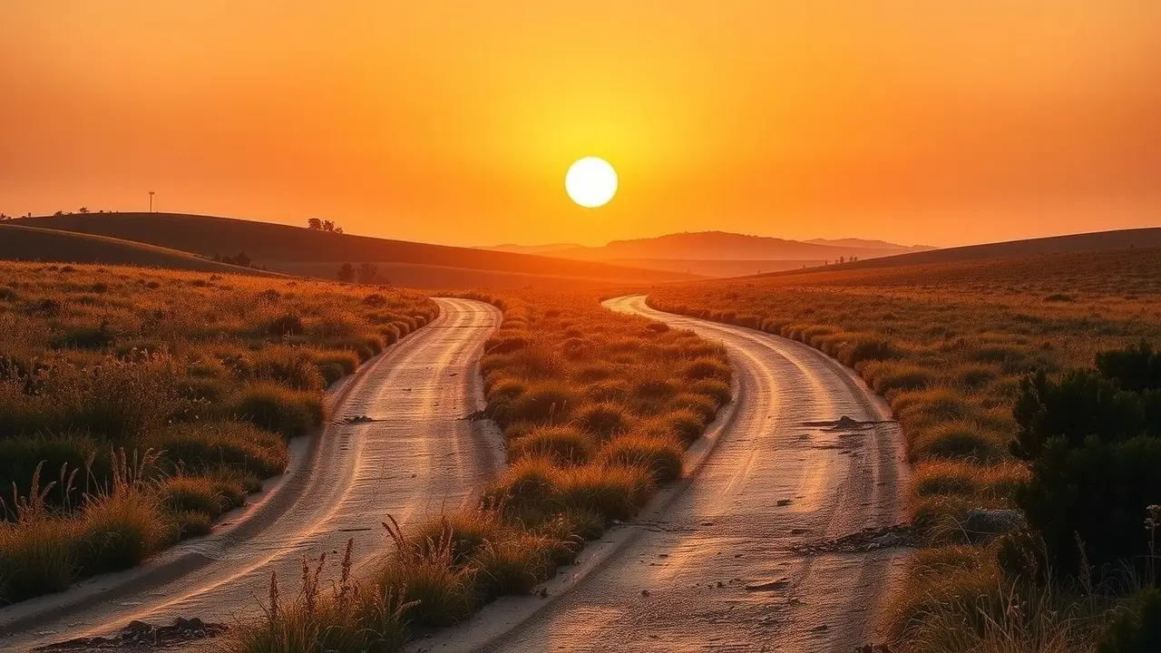 Caminhos ao pôr do sol, simbolizando escolhas da vida