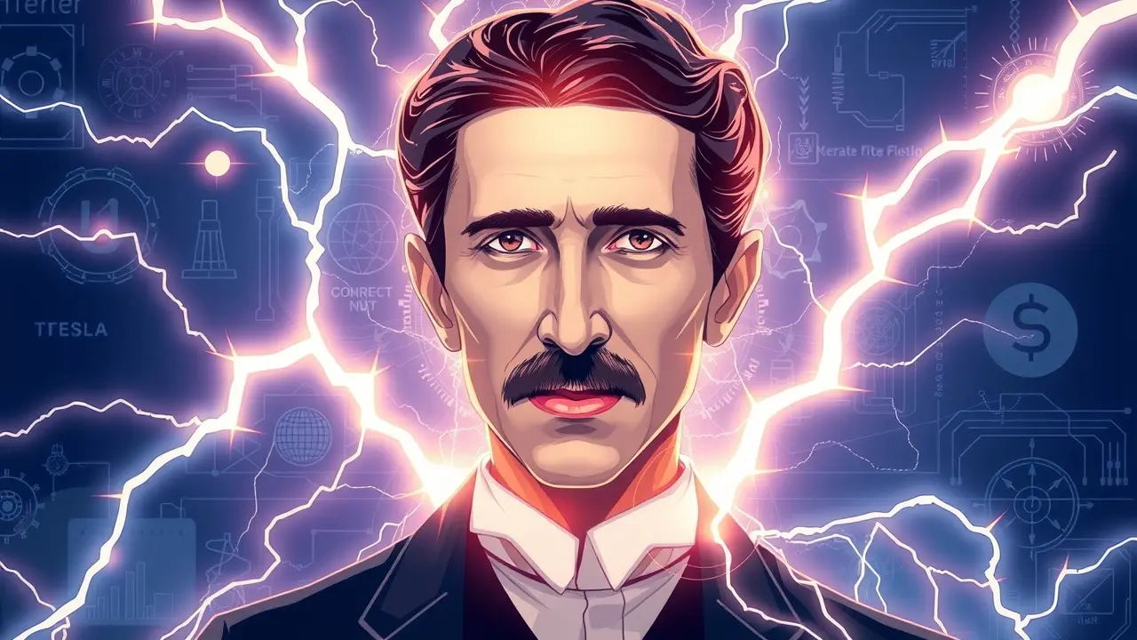 Ilustração de Nikola Tesla brilhante e etéreo