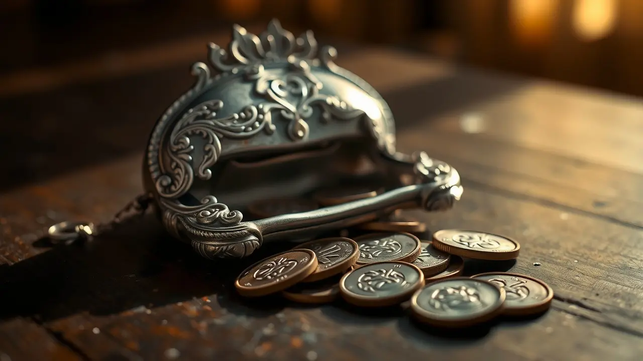 Niqueleira antiga com moedas.