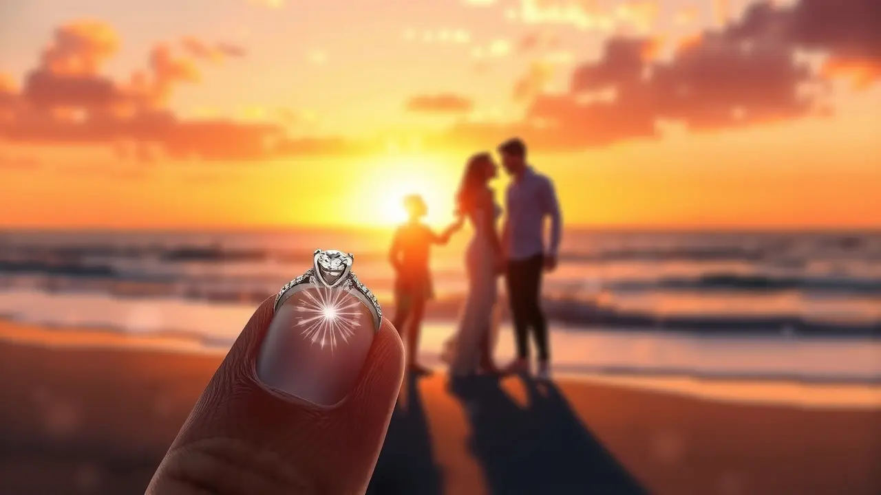 O Significado Profundo de Sonhar com Noivado: Prepare-se! Casal de mãos dadas com anel de noivado ao entardecer.