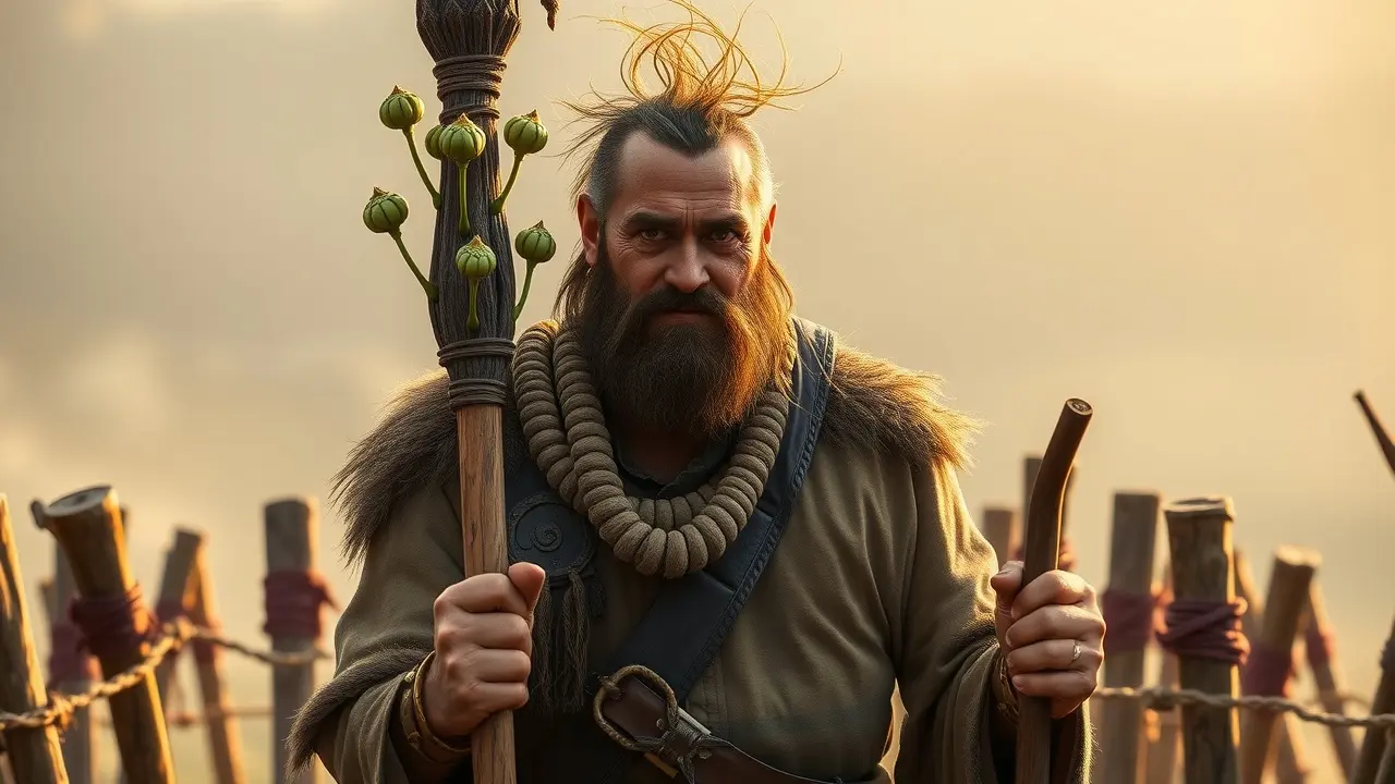 Guerreiro resiliente segurando nove de paus.