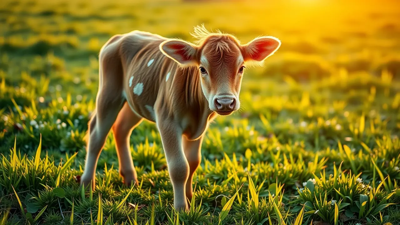 Filhote de boi saudável em pasto verde.