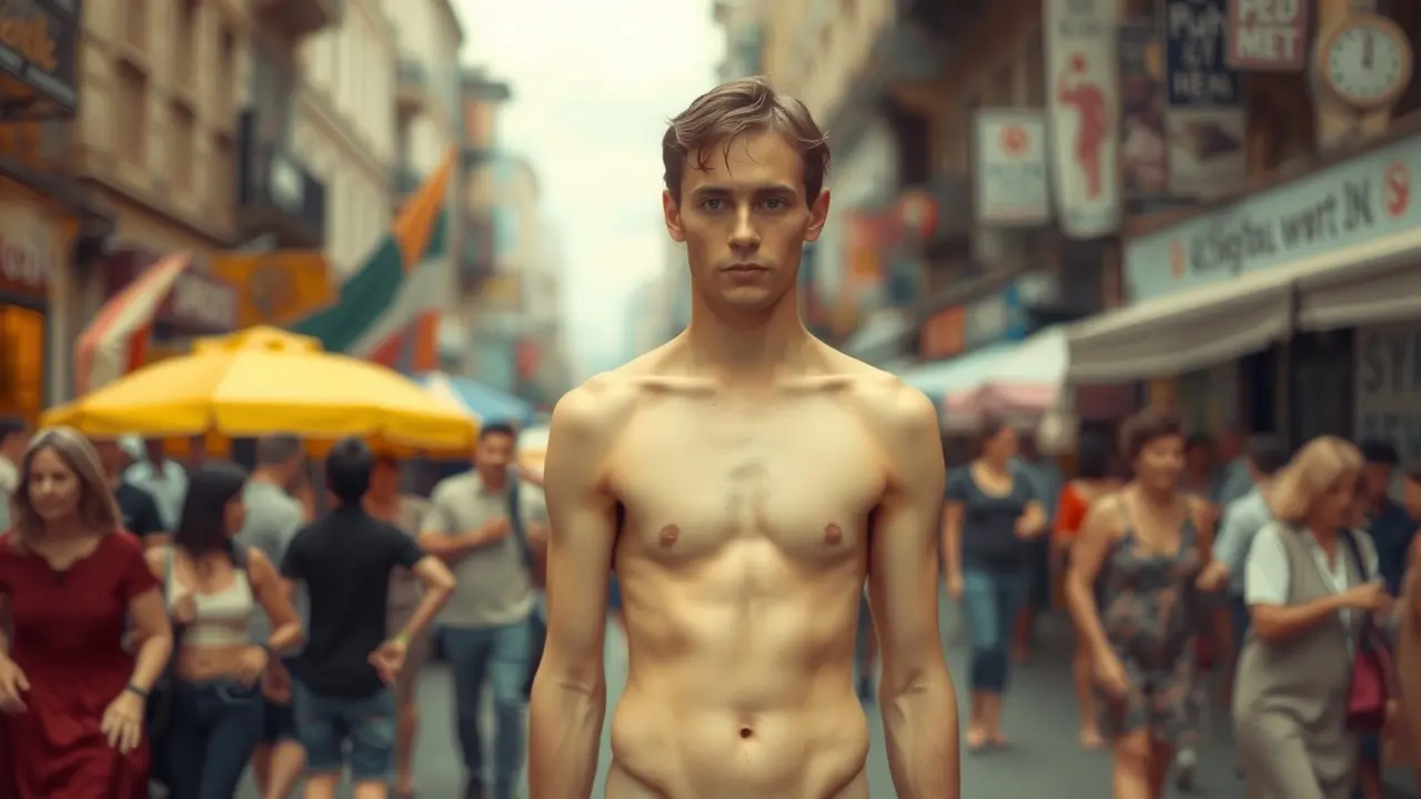 Pessoa nua em sonho, vulnerabilidade e autoaceitação