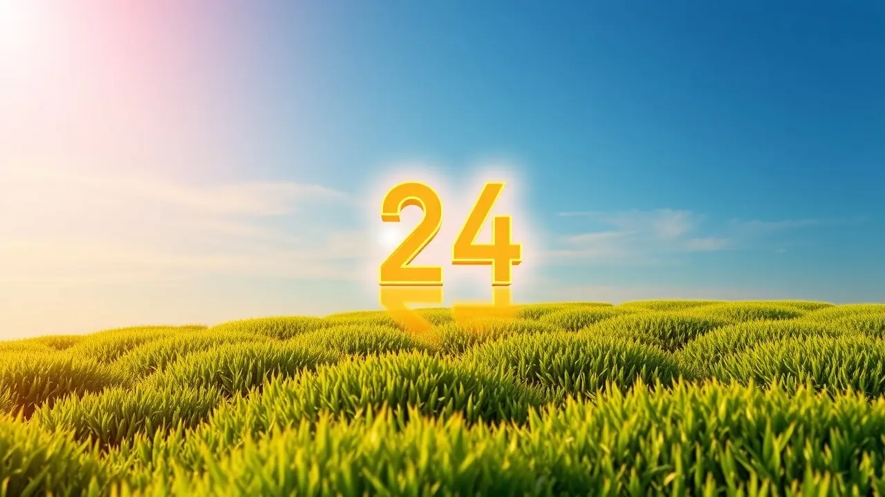 Significado de Sonhar com Número 24: Desvende os Mistérios! Número 24 dourado sobre campo verde.