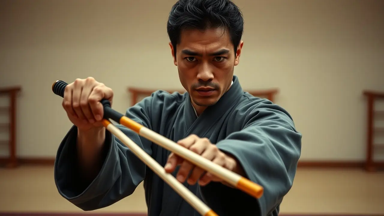 O Significado Profundo de Sonhar com Nunchaku: Um Guia Completo Pessoa treinando com nunchaku, mostrando foco e disciplina.