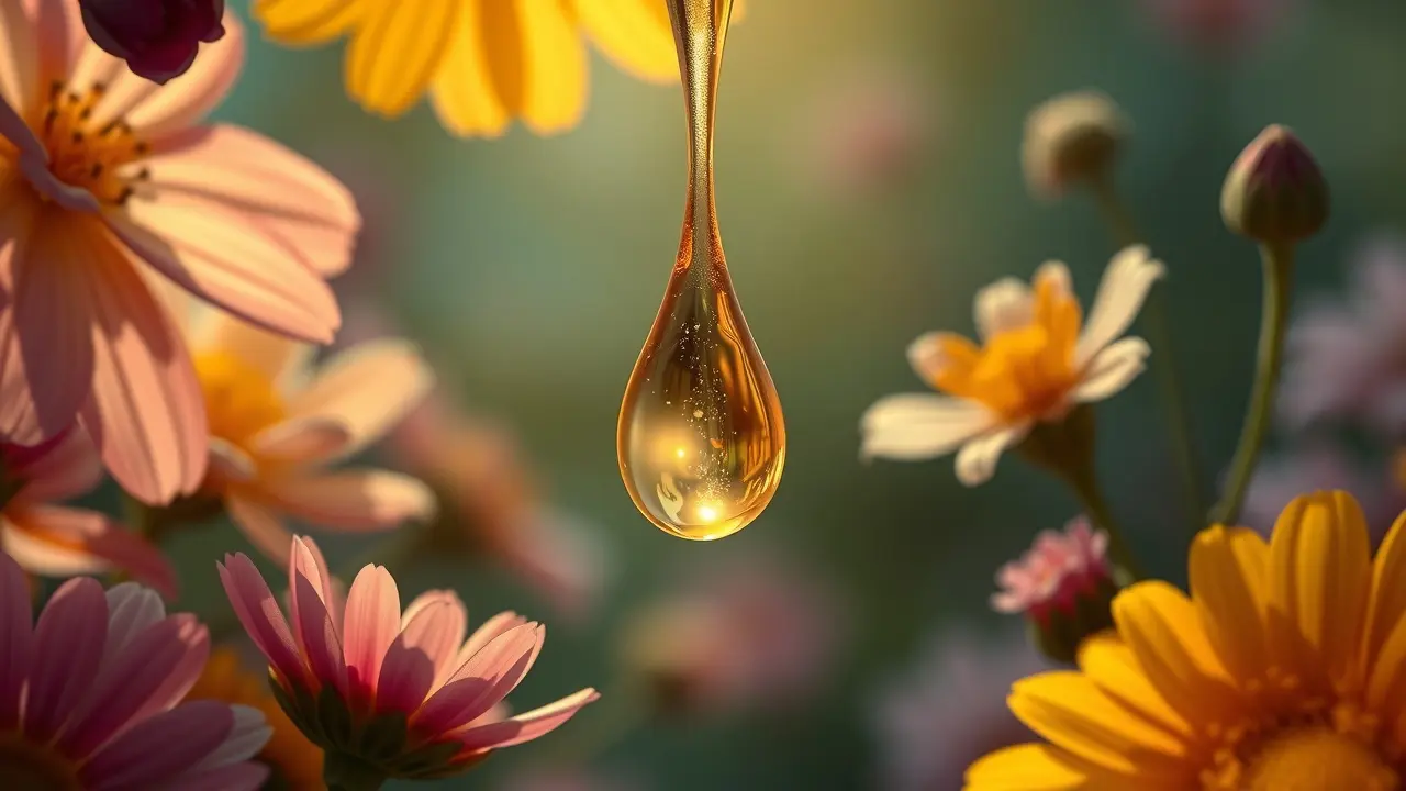 Gotas de néctar dourado em sonho.