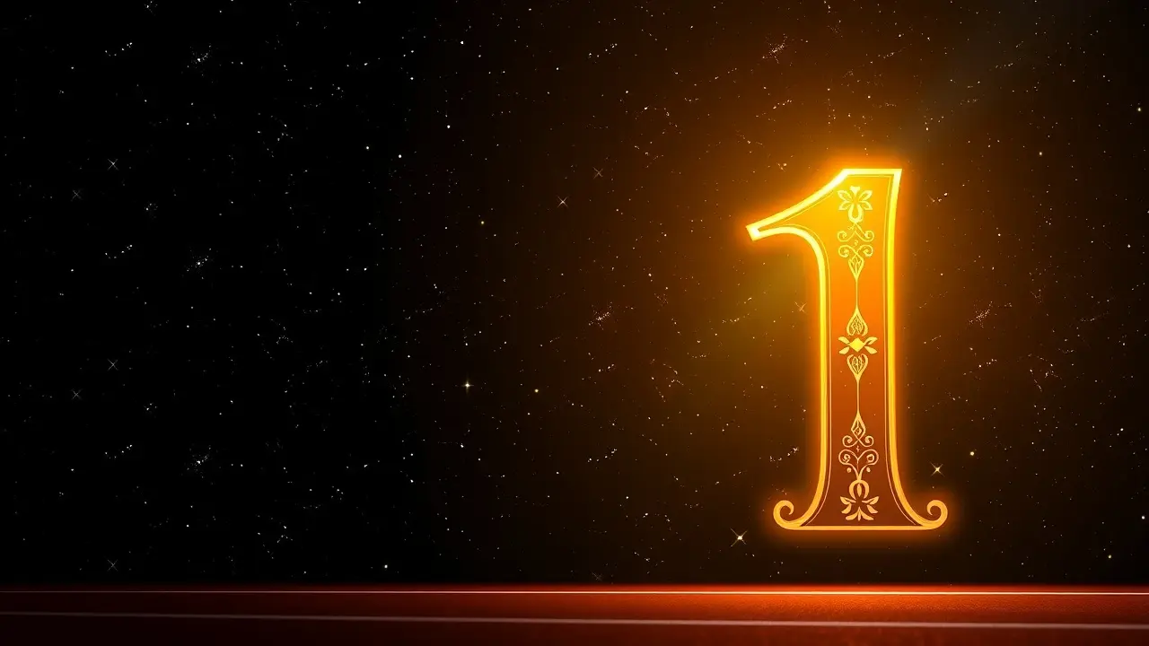 Significado de Sonhar com Número 1: Liderança, Início e Novas Oportunidades Número 1 dourado brilhante simbolizando novos começos.