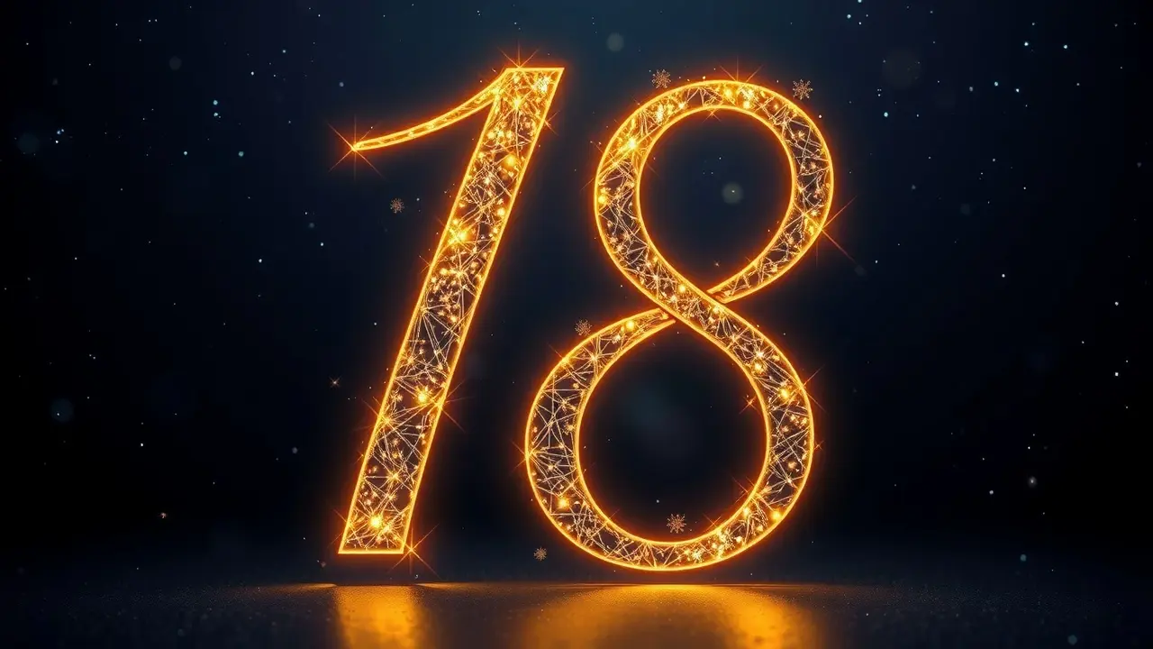 Significado de Sonhar com o Número 18: Desvende os Mistérios Número 18 dourado brilhando em um céu estrelado