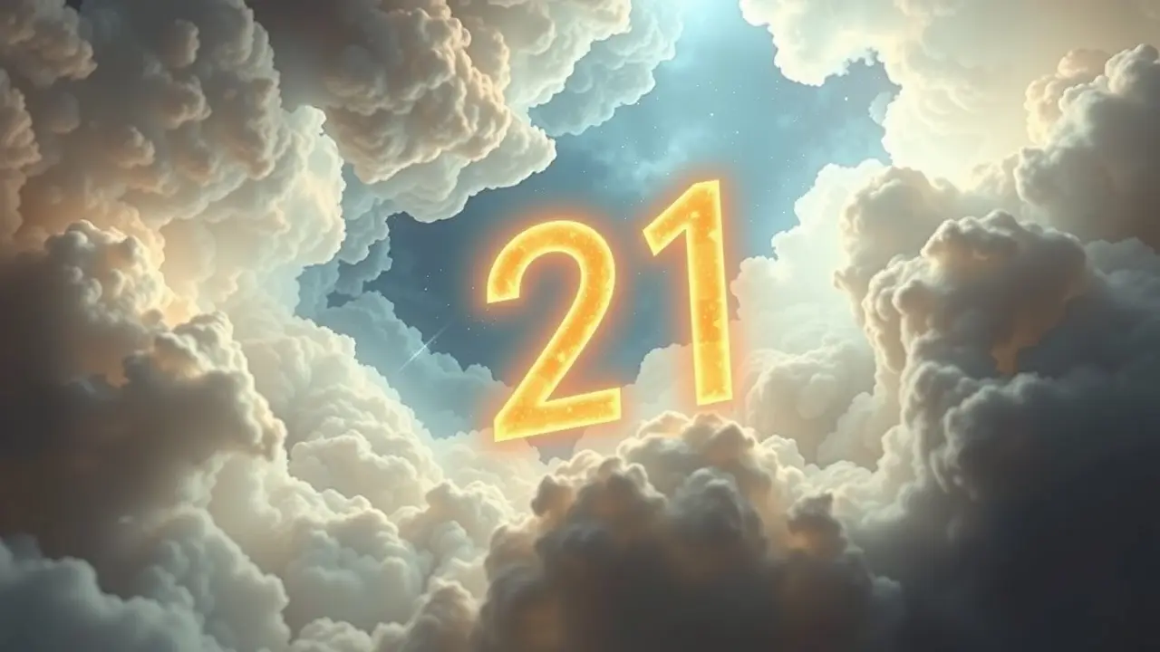 Significado de Sonhar com Número 21: Decifre os Sinais! Número 21 brilhante em paisagem onírica