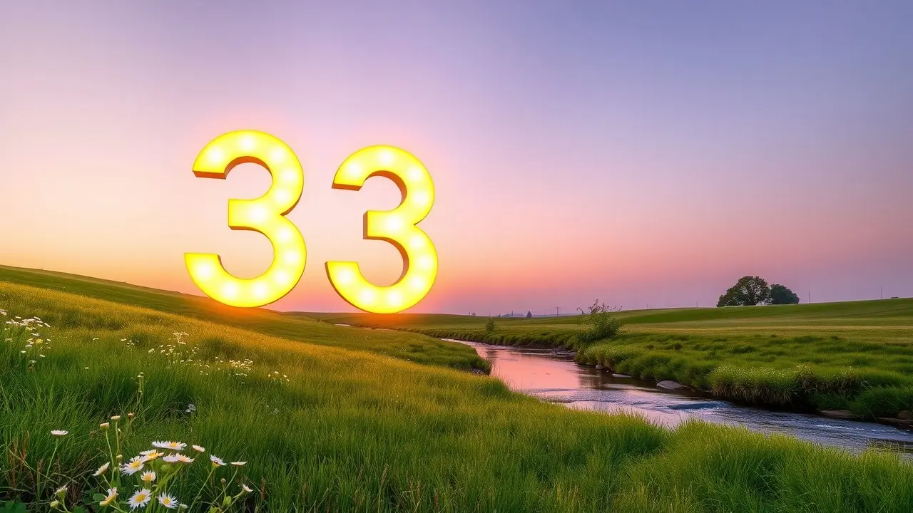 Significado de Sonhar com Número 333: Um Portal de Oportunidades O número 333 brilhando em um cenário sereno, simbolizando apoio e orientação espiritual.