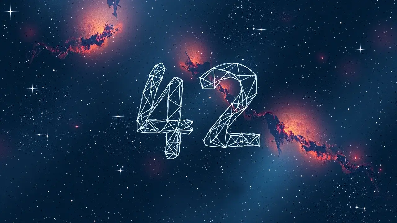 Número 42 em fundo cósmico e estrelado