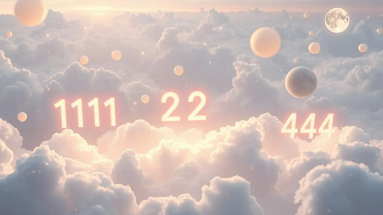 Sonhar com Número Angelical: Significados e Interpretações Números angelicais brilhando em um sonho com fundo celestial.