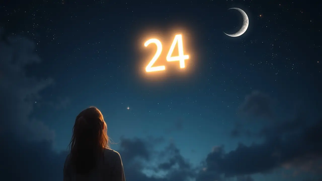 Pessoa olhando para um número brilhante no céu noturno, simbolizando a busca pelo destino