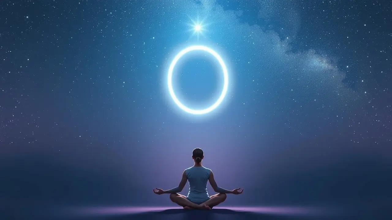 Sonhar com Número da Alma: Descubra o Significado e Sua Influência Mulher meditando com número da alma brilhante no céu noturno.