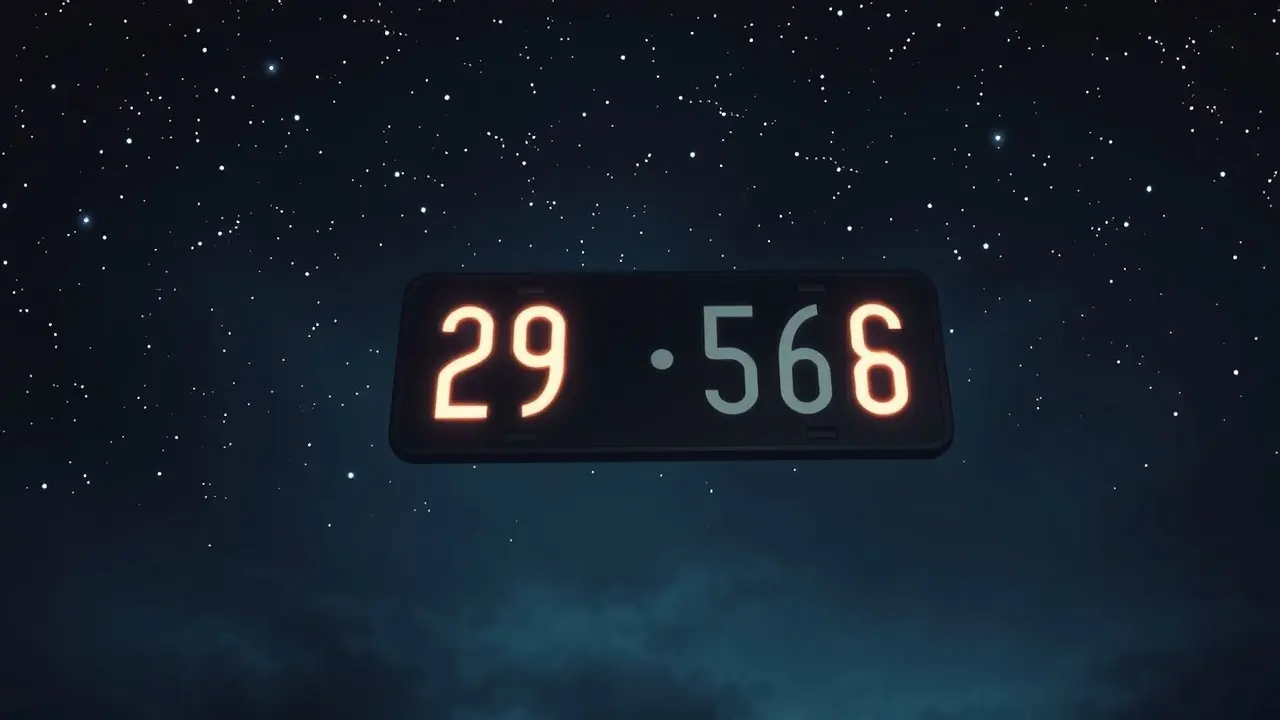 Número de placa de carro brilhando no céu noturno