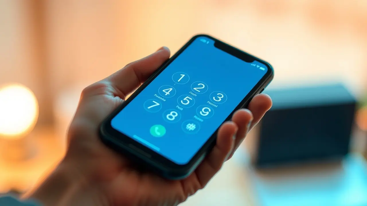 Mão segurando smartphone mostrando um teclado numérico