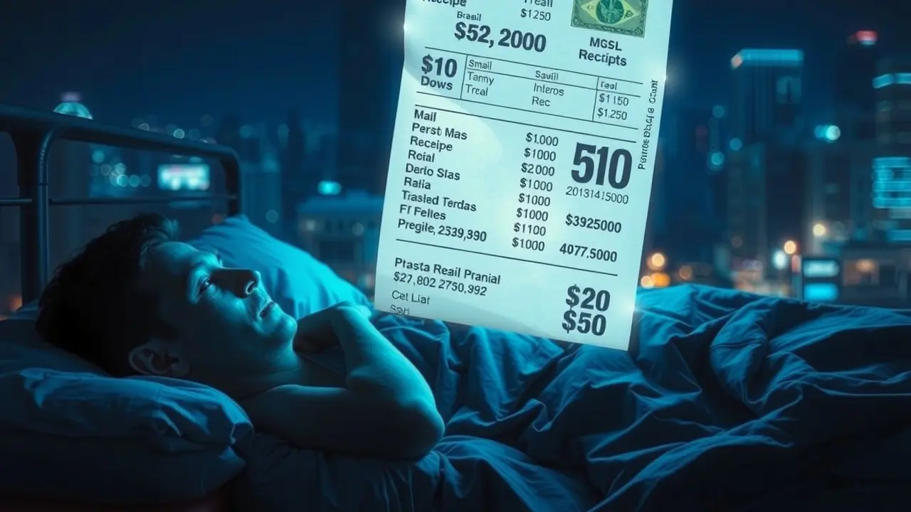 Significado de Sonhar com Número do Recibo: Decifre os Sinais Homem sonhando com recibo e números brilhantes.