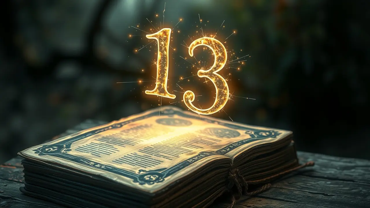 Sonhar com Número Kármico: Descubra o Significado Oculto Número 13 brilhante sobre livro antigo