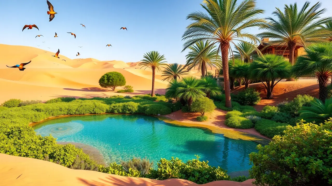 Sonhar com Oásis: Desvende os Significados e Simbolismos! Oásis exuberante no deserto