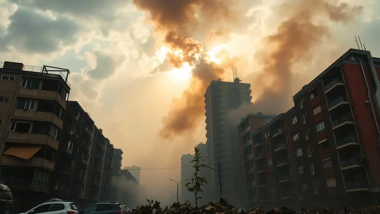Sonhar com Obliteração: Desvende os Significados Ocultos Destruicao urbana com planta brotando, simbolizando recomeco.