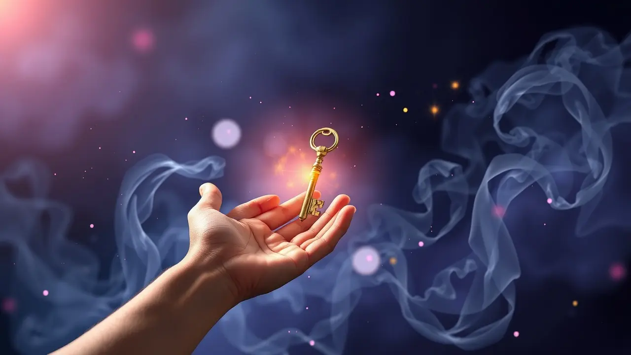 Sonhar com Obtenção: Descubra o Significado e as Mensagens Ocultas Mão alcançando chave dourada em sonho