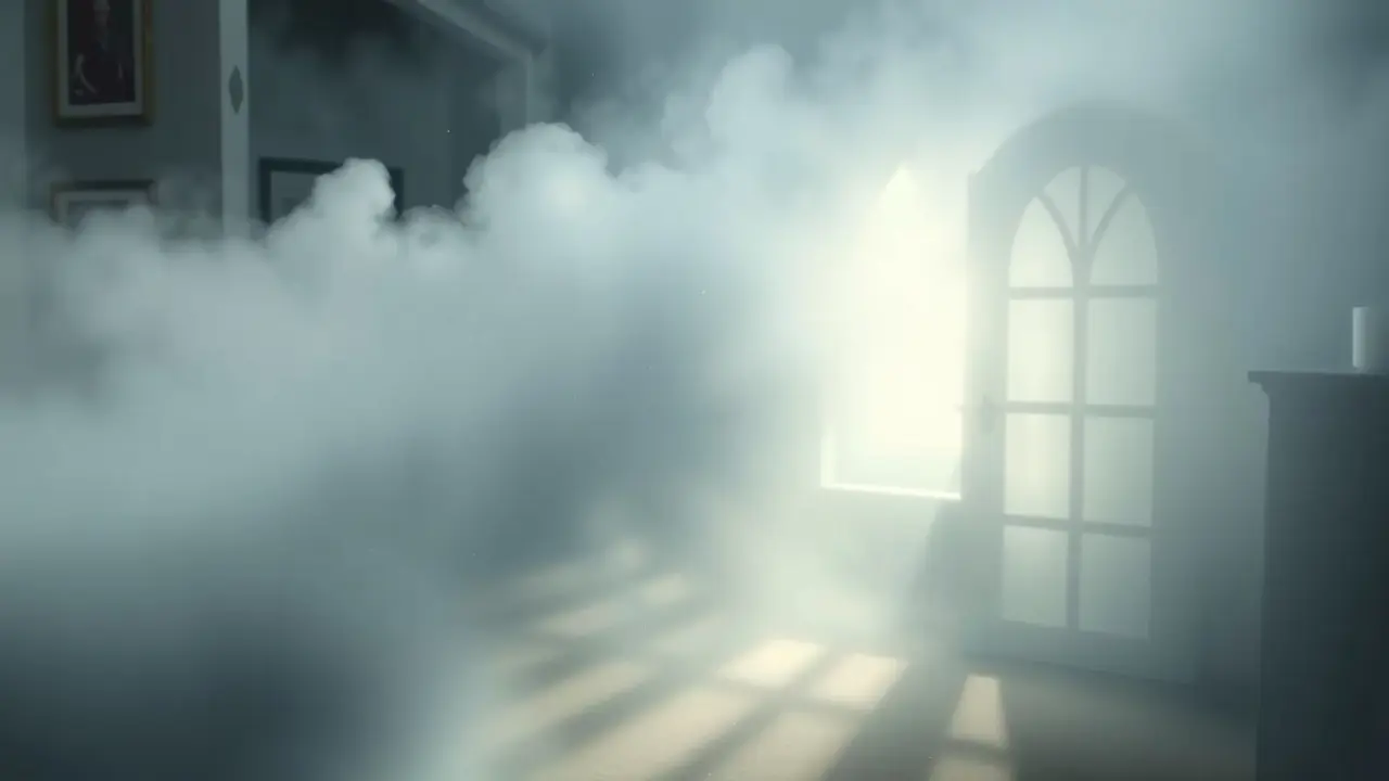 Sonhar com Ocupação: Descubra os Significados e Interpretações! Casa sendo invadida por névoa etérea em sonho.