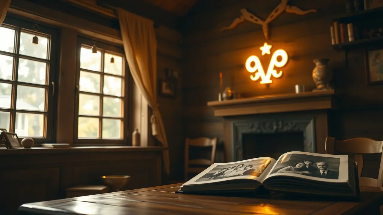 Runa Odal brilhante em casa de madeira.