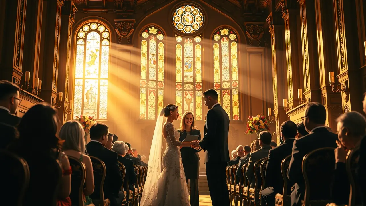Sonhar com Oficialização: Descubra o Significado e as Interpretações Casal trocando votos em cerimônia de oficialização