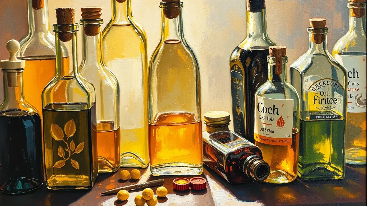 Significado de Sonhar com Óleo: Interpretações e Simbolismos Diversas garrafas de óleo com azeite derramado