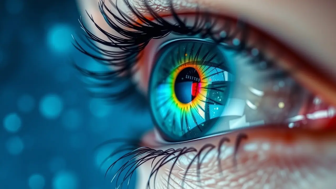 Sonhar com Olho: Descubra os Significados e Interpretações! Olho realista refletindo um céu estrelado em um sonho.