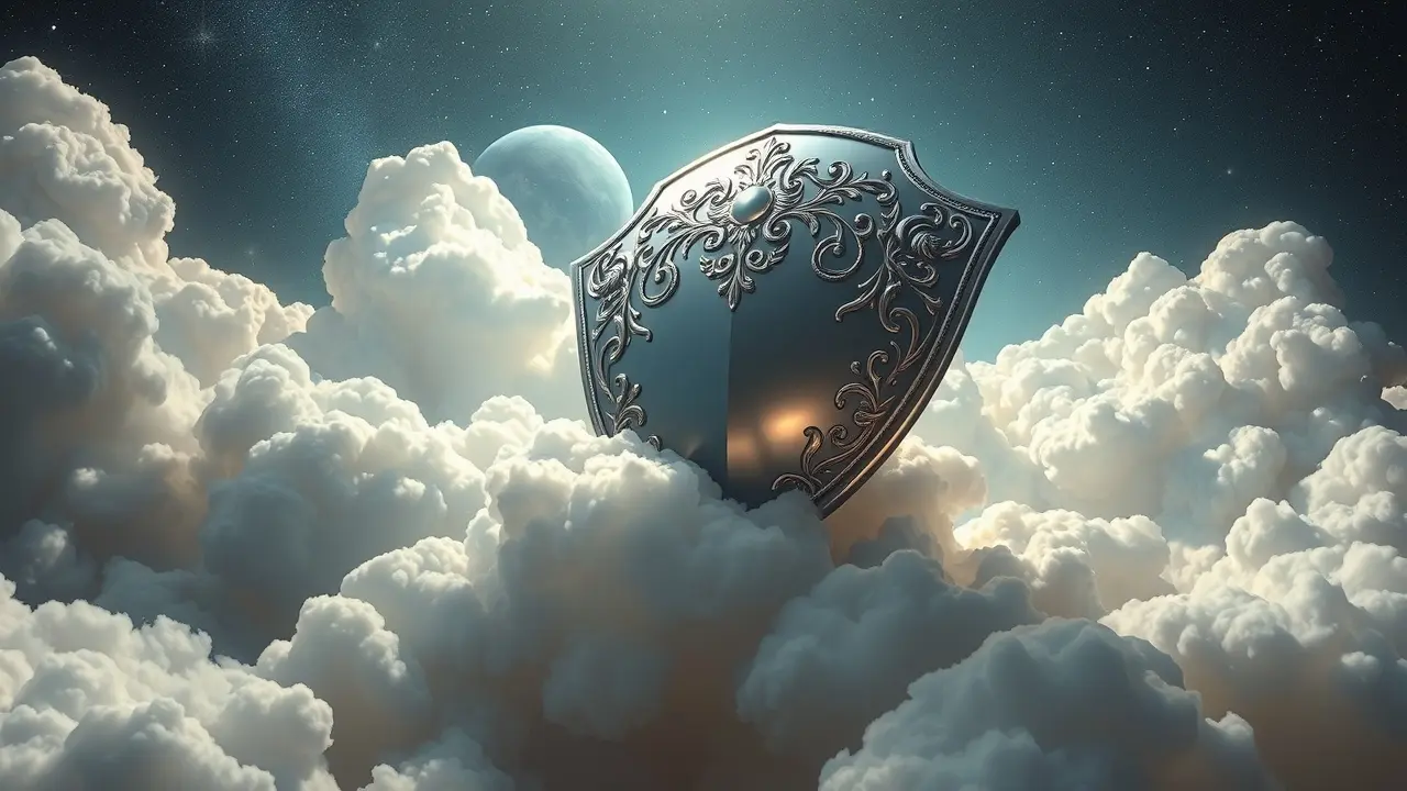 Ombreira flutuando em um céu estrelado, simbolizando proteção e responsabilidade.