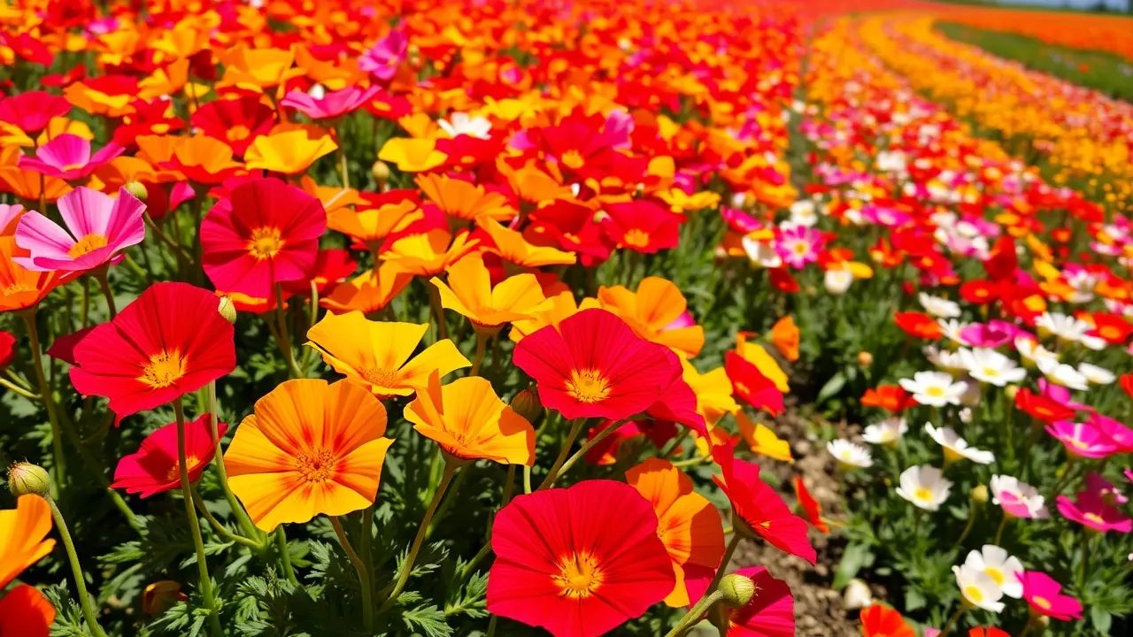 Campo florido de onze-horas em cores vibrantes.