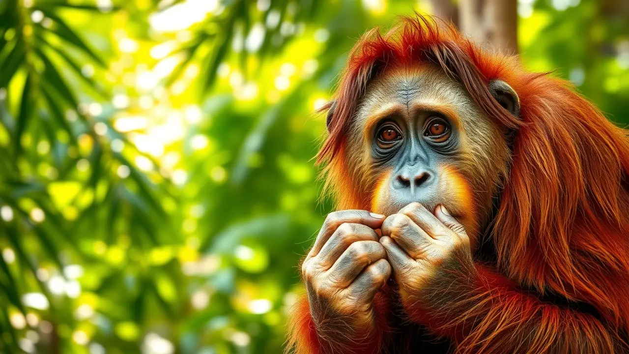Orangotango na floresta.
