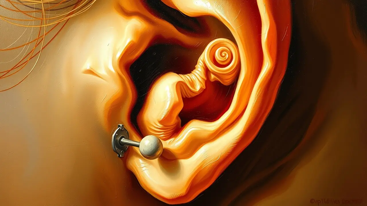 Detalhe artístico de uma orelha humana.