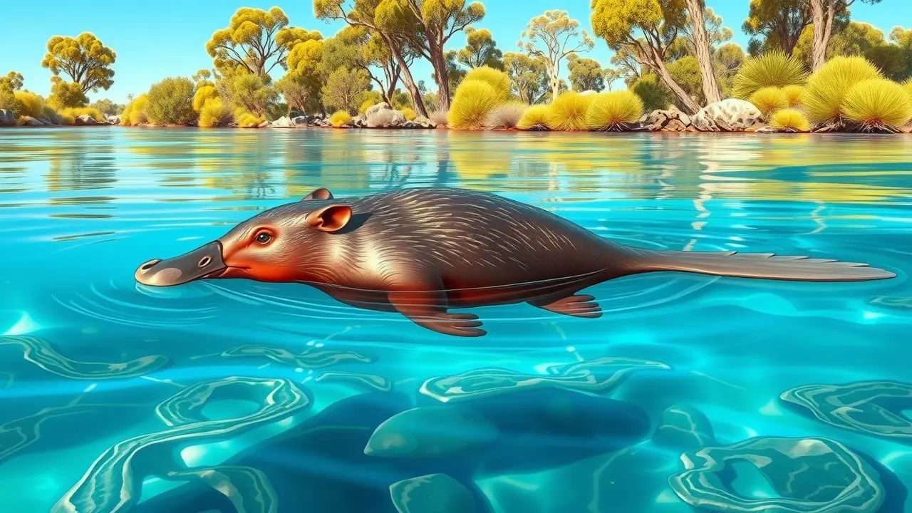 Ornitorrinco nadando em rio australiano