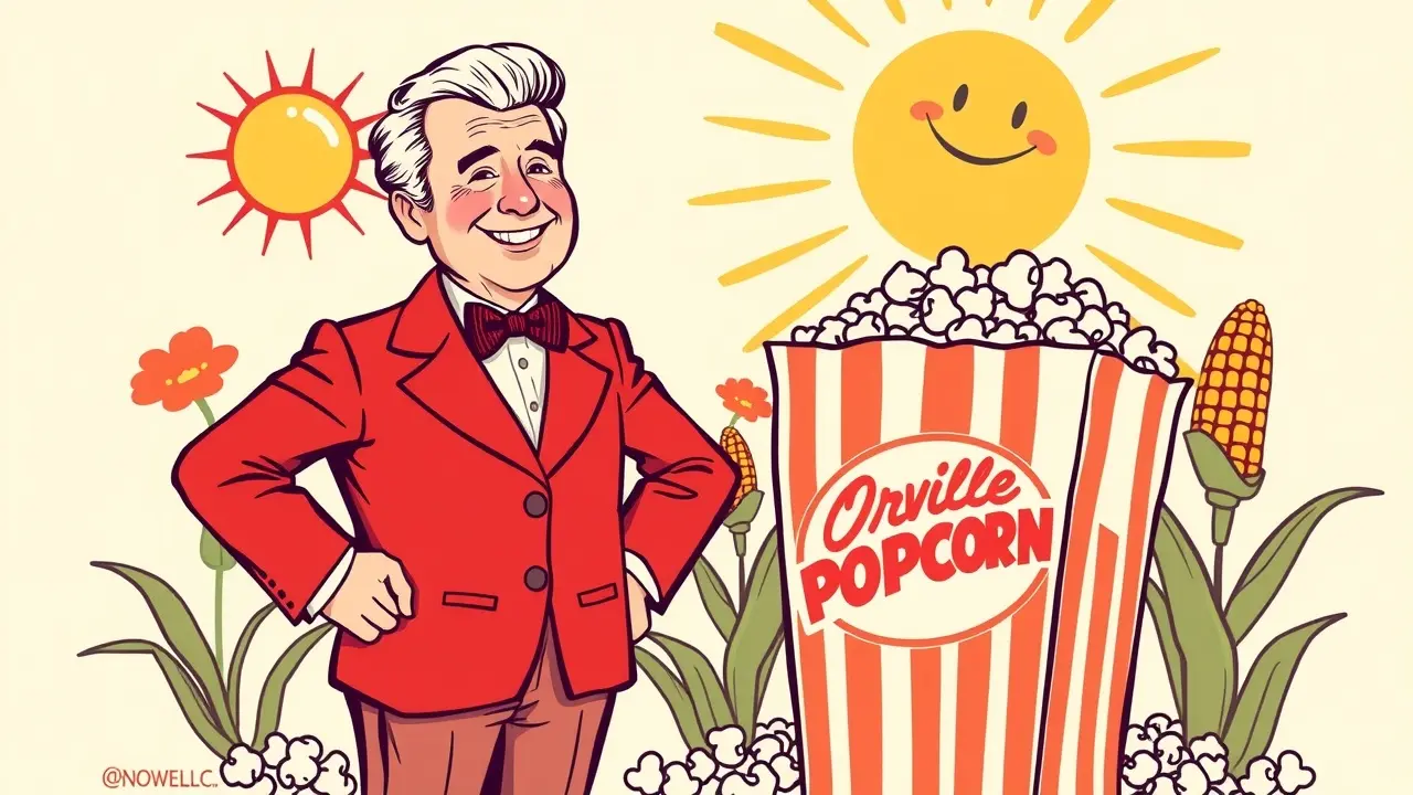 O Que Significa Sonhar com Orville Redenbacher? Ilustração vintage de Orville Redenbacher e pipoca.