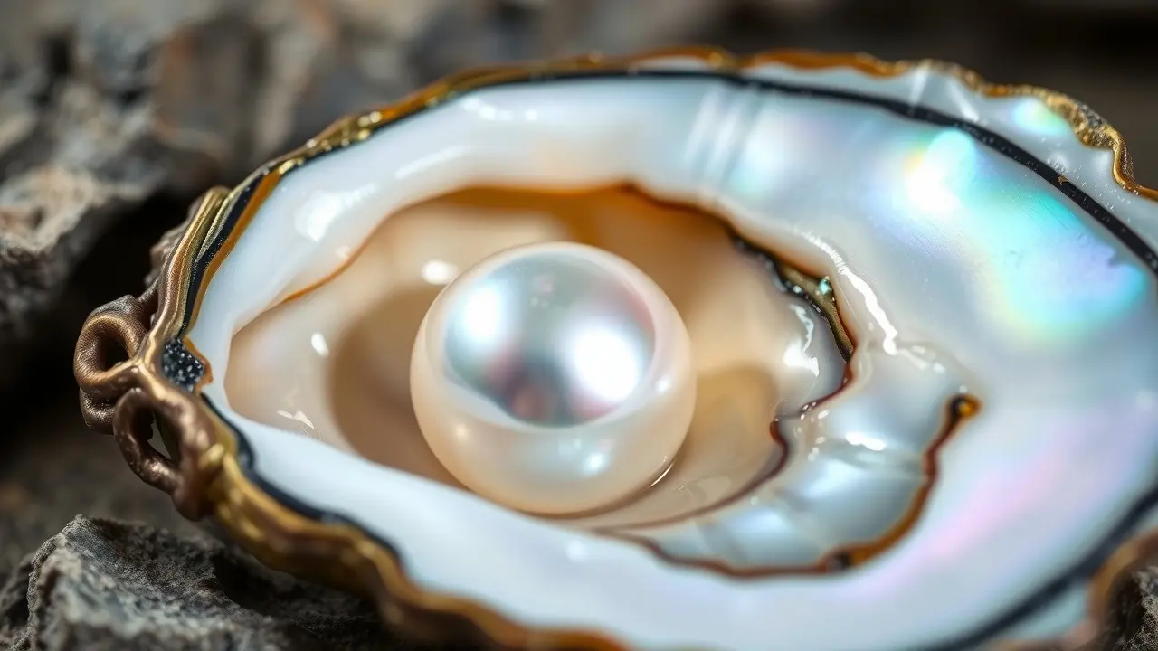 Ostra-perlífera com pérola brilhante
