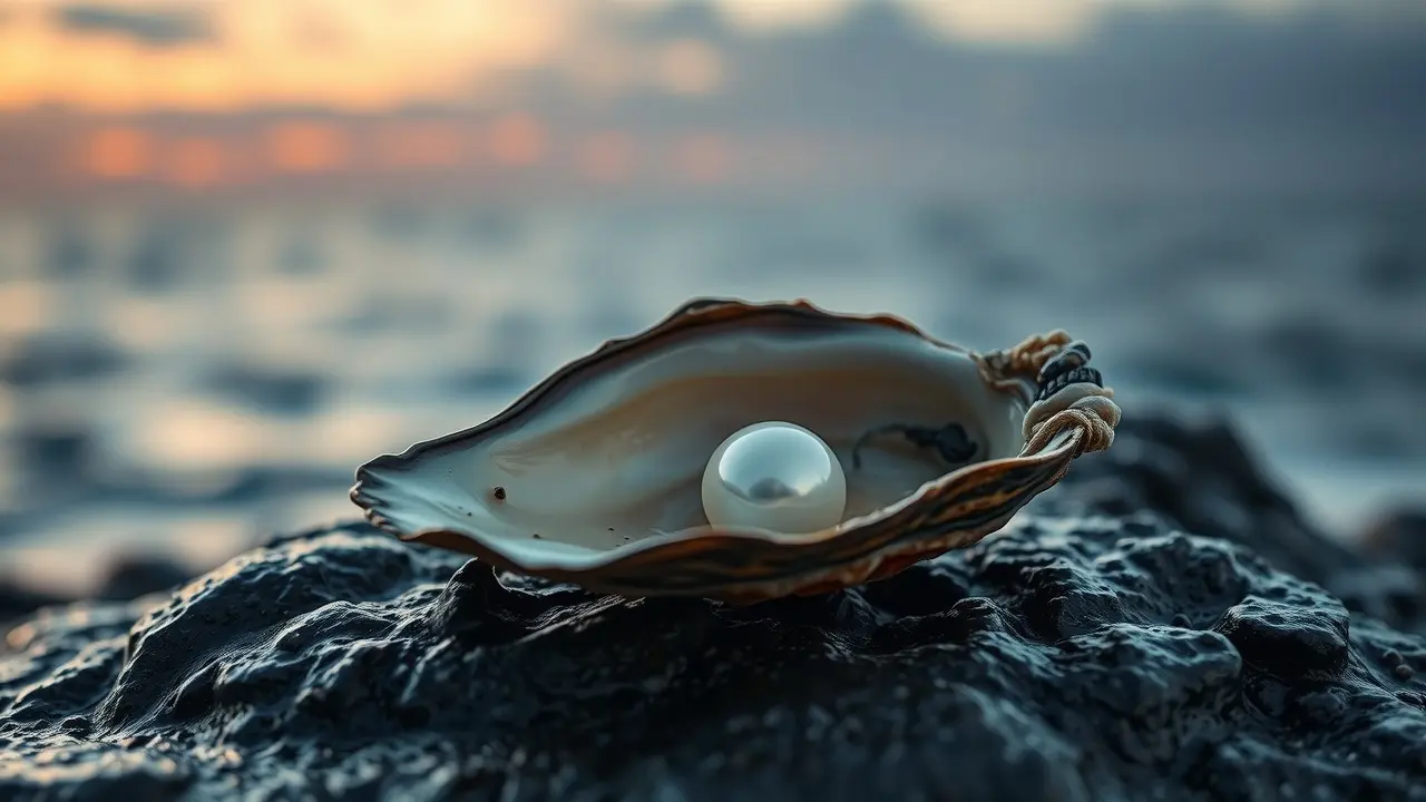 Ostra aberta com uma pérola brilhante.