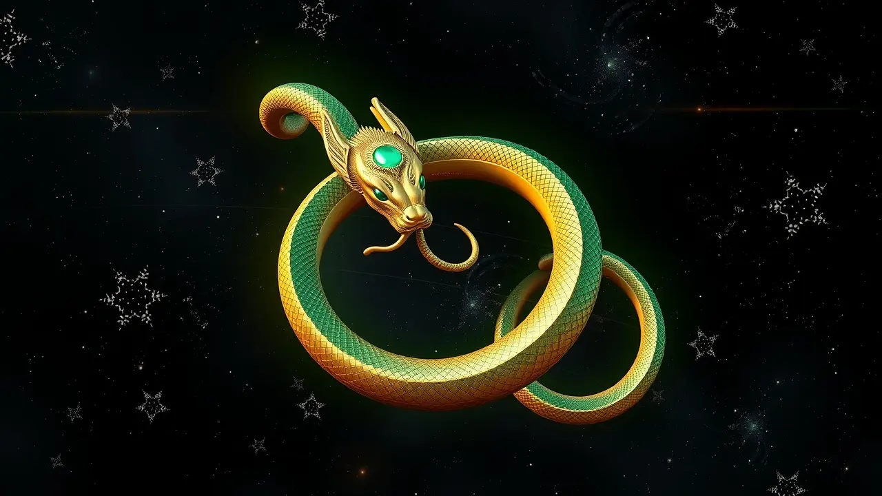 O Significado Profundo de Sonhar com Ouroboros Ouroboros dourado mordendo a cauda.