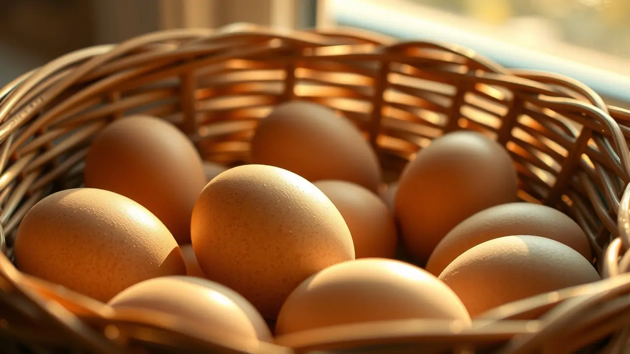Ovos frescos em cesta de vime