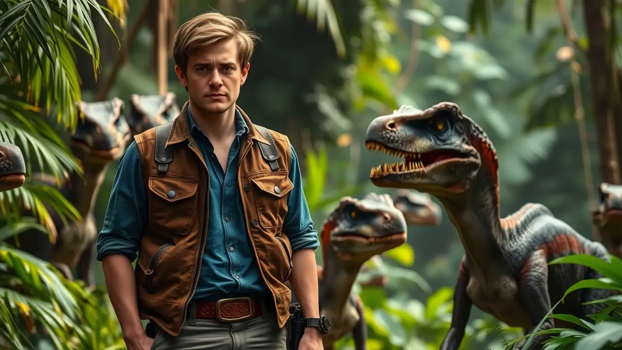 Significado de Sonhar com Owen Grady: Desvendando o Intérprete de Velicoraptors Owen Grady em meio a velociraptors na selva.
