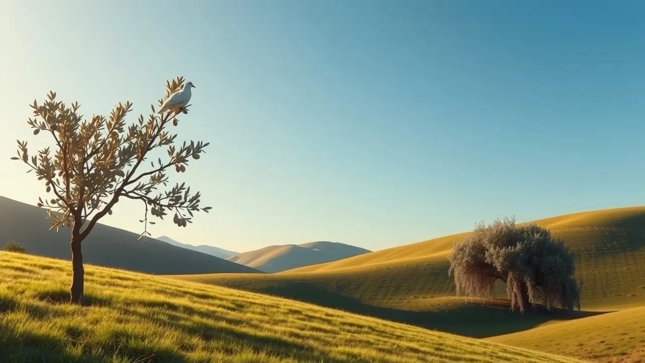 Significado de Sonhar com Pacificação: Encontre a Calma Interior Paisagem serena com pomba branca, simbolizando paz.